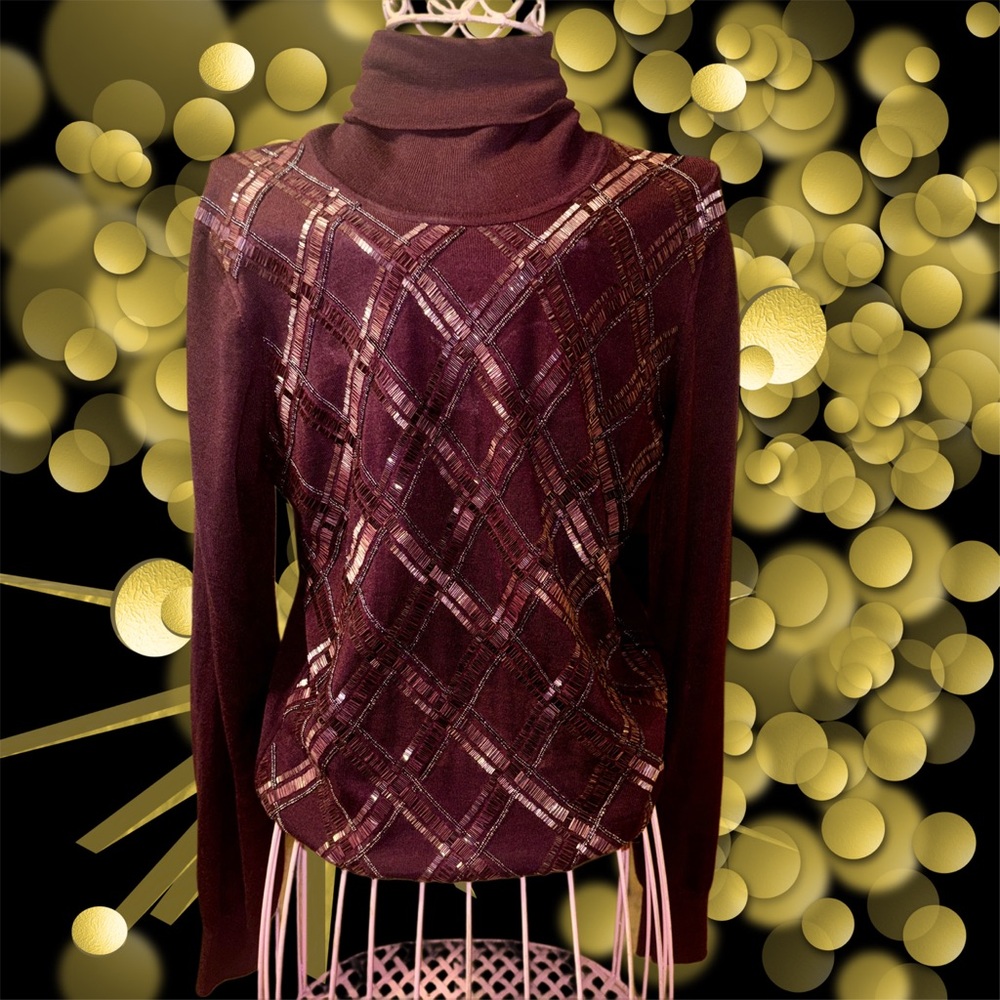 👀‼️Salvatore Ferragamo Maroon Embellished Sweater